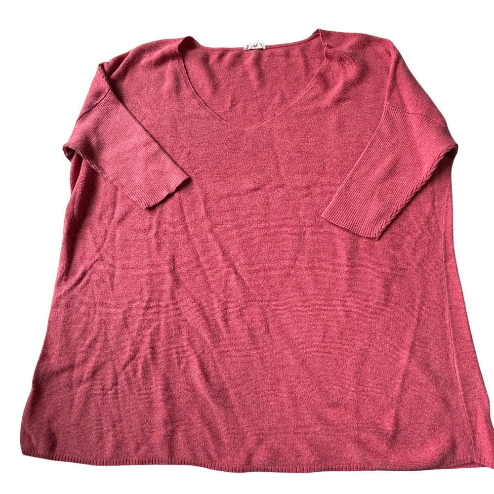 Eileen Fisher Sweater L Pink Organic Cotton V-Neck Oversized Excellent